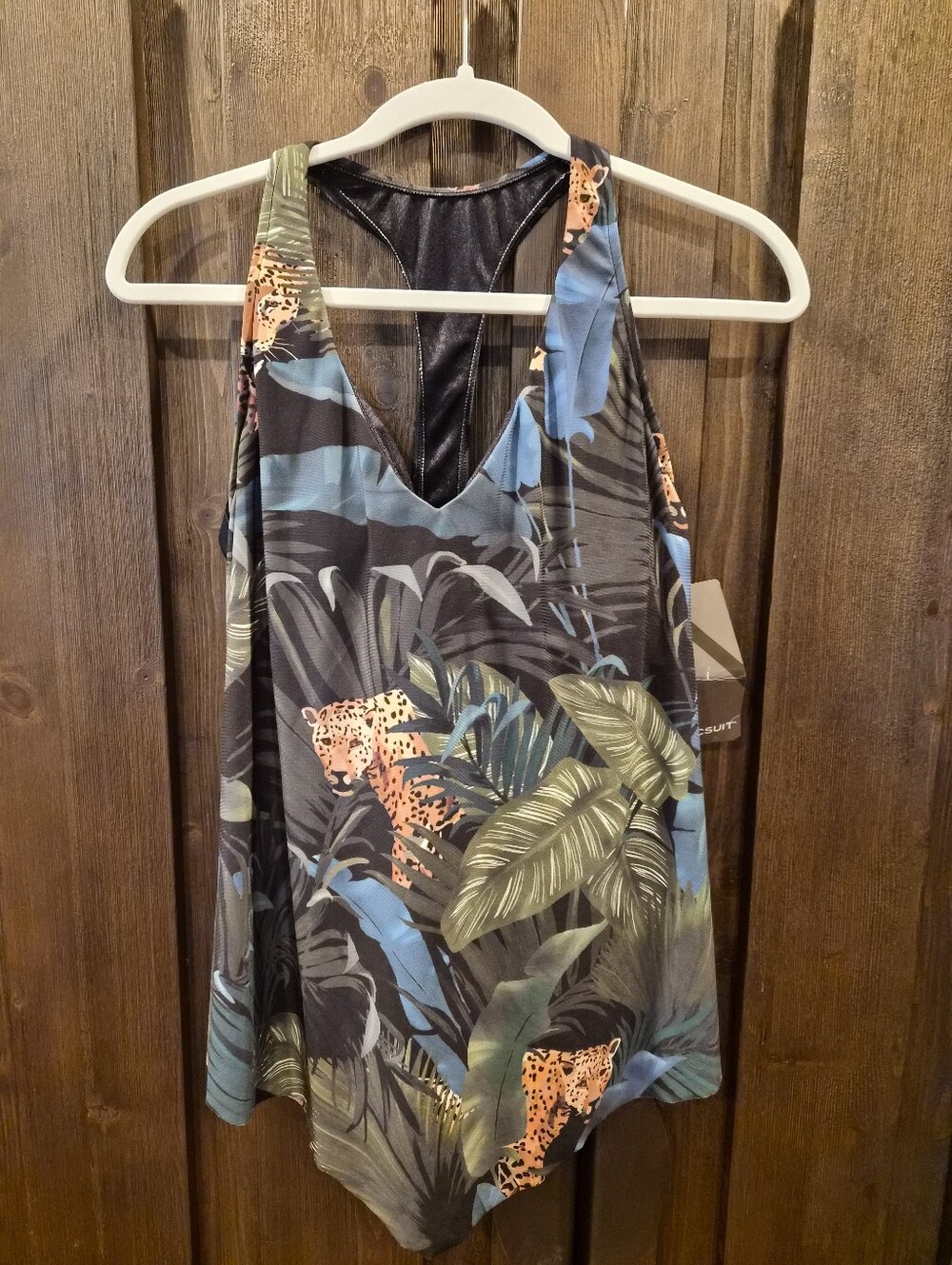 Miraclesuit Tropical Leopard Print Racerback Swim Tank - Blue Green